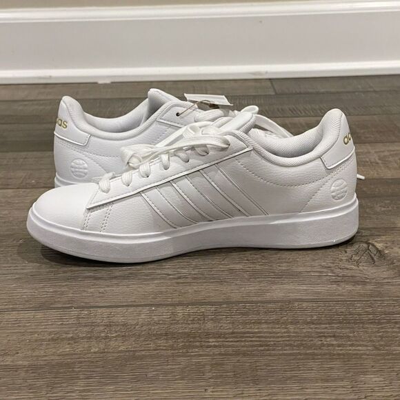 Adidas Grand Court 2 Sneakers White Gold Metallic Womens 6 GW9213 Shoes Youth 5 - Picture 4 of 16